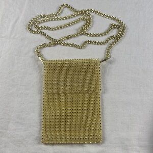 Gold and Clear Rhinestone Mesh Chainmail Crossbody Bag
